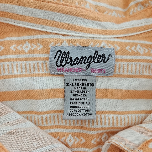 Wrangler Western Shirt 3XL Button Front Collard Long Sleeve Soft 100% Cotton - Picture 2 of 12